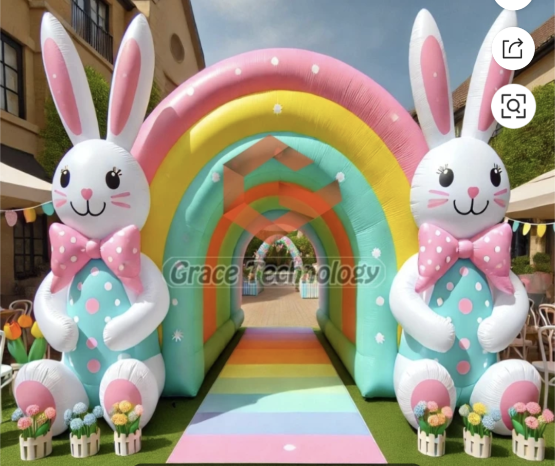 Easter themed inflatable rainbow tunnel