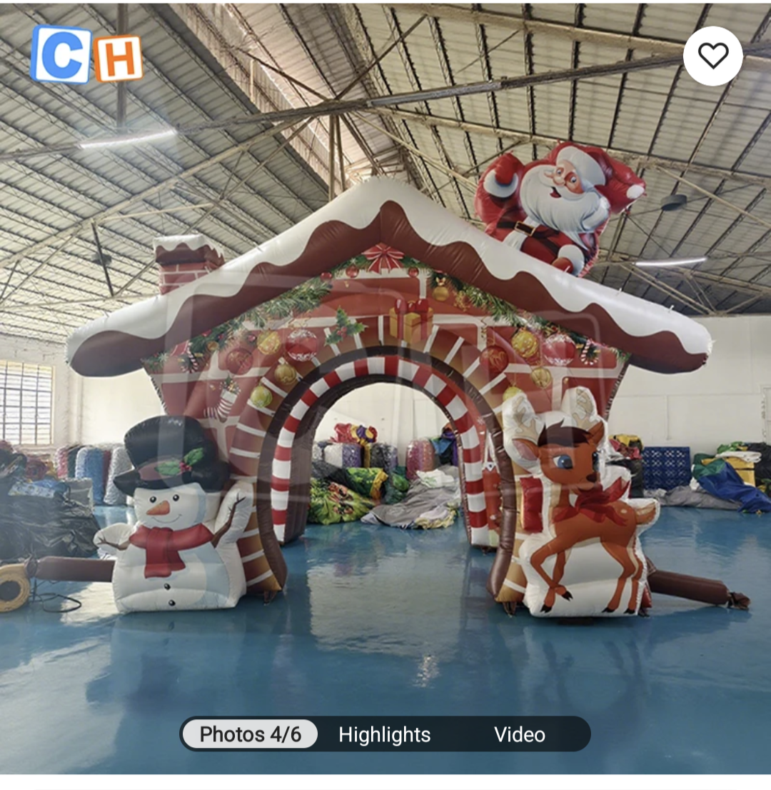 Christmas themed inflatable grotto setup